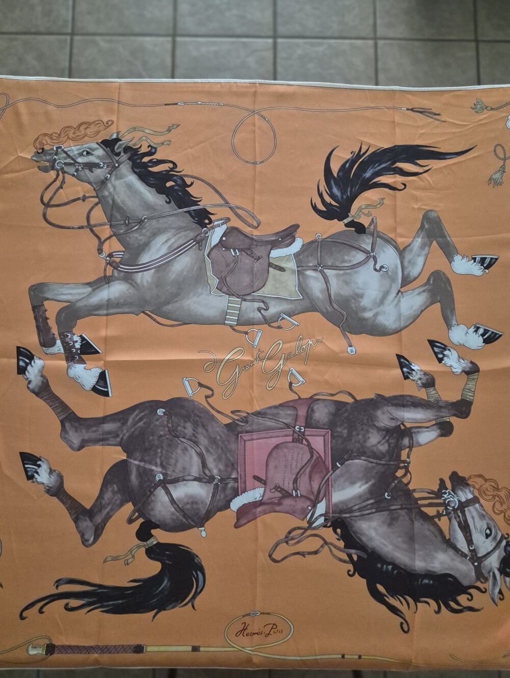HERMÈS Carré 90 Silk Scarf Grand Galop Orange